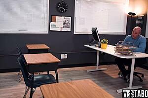 Class over, mature teacher stepdad bends petite latina teen over for doggystyle pounding