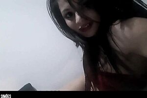 A muscular guy pounds my tight juicy latina pussy hard with his big cock while roommate watches