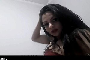 A muscular guy pounds my tight juicy latina pussy hard with his big cock while roommate watches