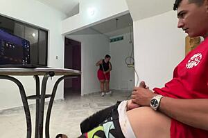 boss jerks off to sexy latina employee and cums everywhere