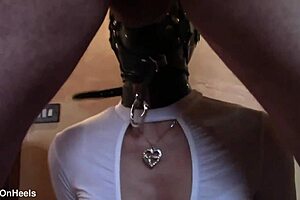 blindfolded milf gags on monster cock with ring before massive facial blast!