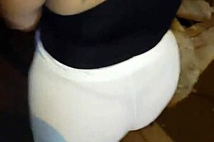 Madura flashes red thong in see-through leggings on street