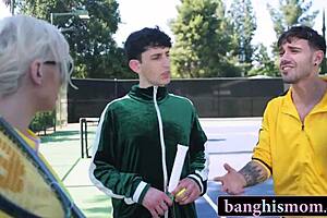 two milfs' tennis match explodes into pussy-pounding foursome!