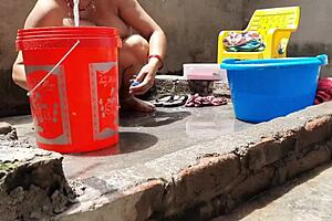 Village Bhabhi Bathes Outdoors Licking Her Big Boobs And Wet Pussy At Country Ranch!