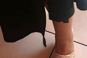 Latina milf wife flaunts huge natural tetona tits in fishnets