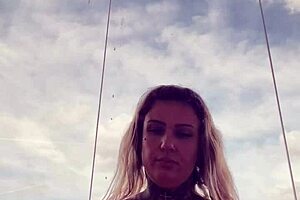 tattooed chick's hard nipples pop through see-through gym top