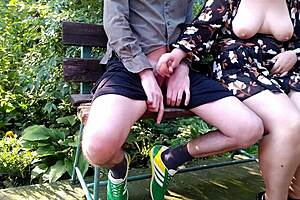 Curvy Step Mother Flashes Natural Tits In Public Park Making Step Son Cum