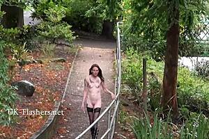 Skinny Granny Bitez Flashes Tits in Public Outdoor Nudity