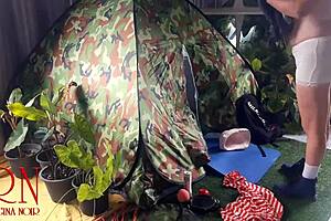 Stranger pounds nudist lady pussy at nature camp