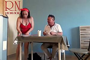 Naked Curvy Maid Waitress Serves Navel Food Voyeur Domination