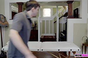 busty stepmom surrenders to stepson's massage and hard fucking