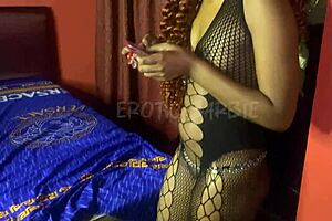 momma bear oils up her tasty ebony twat fingering solo for your tongue