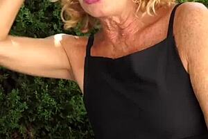 Sexy Blonde Mature Teacher Masturbates Wet Shaved Pussy Outdoors