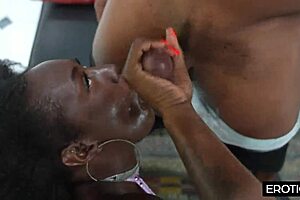 that bbc pounds a moaning black milf's mouth and dripping pussy hard