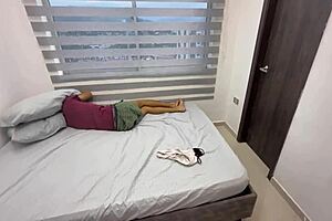 Watch busty latina stepmom catch stepson jerking and teach real pleasure!