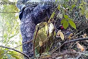 Mature hairy cougar pounds pussy doggystyle outdoors 😈🌳