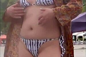 i flash my hairy pussy on beach... stepson unloads huge cumshot 😏💦