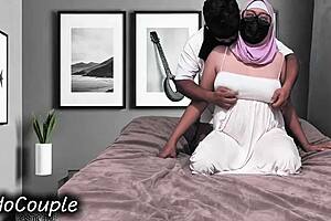 Indo hijab wife rides muscular hubby cowgirl moaning for bedroom creampie