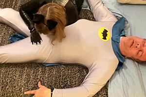 GRANNY CATWOMAN DEEPTHROATS BATMAN'S COCK!