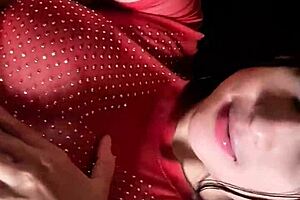 colombian student brunette bunny plays with huge tits and dildo on bed dirty talking morning solo