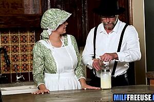 Amish wife fingered and freeused hard right in front of clueless husband