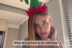 merry christmas stepson, your curvy latina mommy shakes big ass to fulfill milk filling fantasy on bed