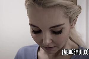 petite blonde teen sneaks a steamy threesome with her husband and the flirty masseuse