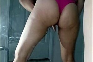 bathroom surprise: latina milf's juicy tits and ass waiting