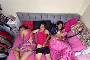 perverted stepdad fucking busty stepdaughter's tight pussy while ripping big ass wife's clothes off!