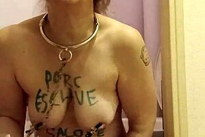 french maid slave chained toilet flashing dildo humiliation