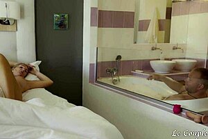 watching my wife dildo fuck glass wall while i stroke in bath