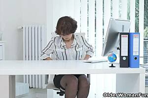 Euro milf Alice Sharp strips stockings at office, showing secretary skills right?