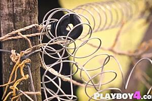 Petite blonde model Zazie undresses outdoors to reveal her natural petite body and small tits