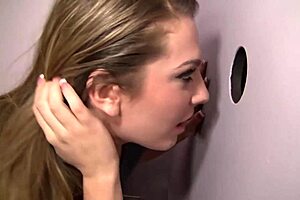 bailey blue masturbates then slurps public gloryhole cocks