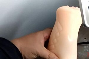 condom breaks during intense sex toy male cumshot explosion!