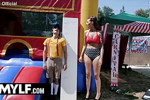 damn that extra tall milf bouncin wild in the bounce house trailer