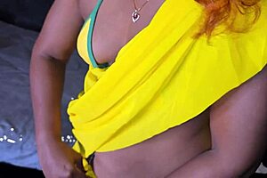 SEXY SHERON'S YELLOW SAREE BOOTY QUEEN RIDES 13-INCH DILDO HARD!