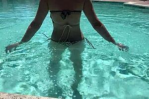 hot milf bikini pool tease horny public outdoor fun?