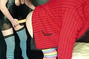 oh god i can't believe i'm pegging this guy with my strap-on while wearing panties and cumming hands-free