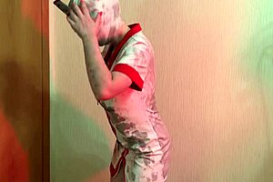 a sexy silent hill nurse in lingerie cosplay visits for halloween taboo fucking and blowjob