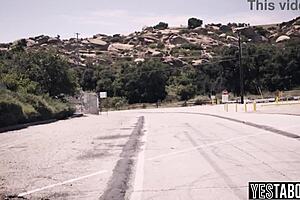 STRANDED BLONDE HITCHHIKER MILF FUCKS HUGE COCK OUTDOORS