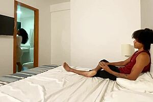 My heart pounds as hubby leaves and I give my tight ass to stepson in sheer red lingerie