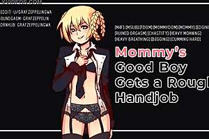 mommy's good boy endures her rough dominating handjob moans