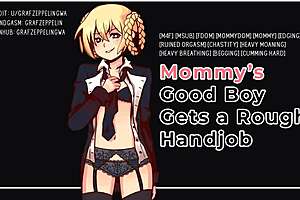 mommy's good boy endures her rough dominating handjob moans