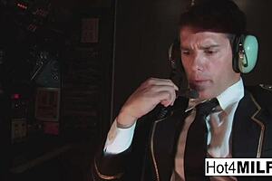 i can't resist blowing this flight attendant's big fake tits