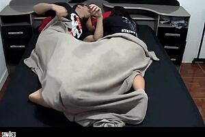 Muscular stud hammers cock deep into young latina babe dorm