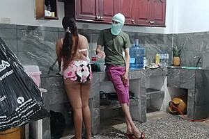 wanna see this busty ebony maid masturbate in kitchen?