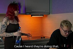 stepmom drops banana on son's face then kitchen fuck starts hard