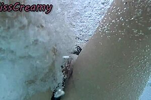 French milf flashes shaved pussy to student at public pool then masturbates