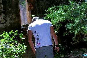 Forest strangers collide then fuck wildly outdoors cumswap finale